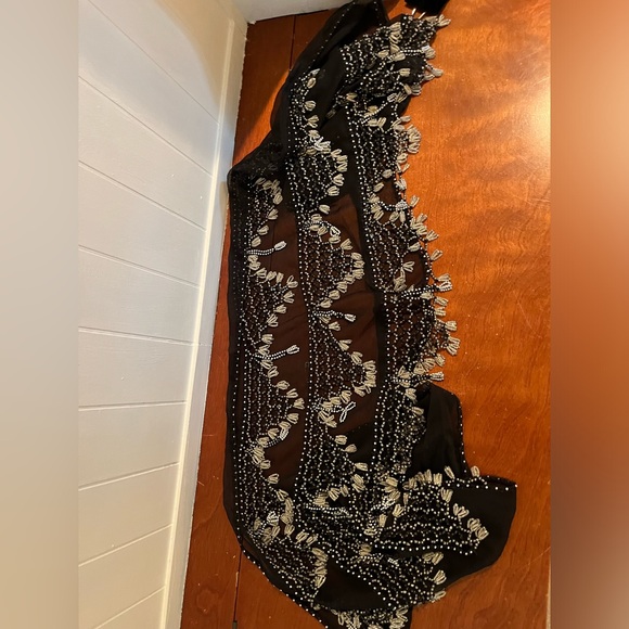 Gorgeous beaded shawl black chiffon with bead detail work. - Picture 3 of 5